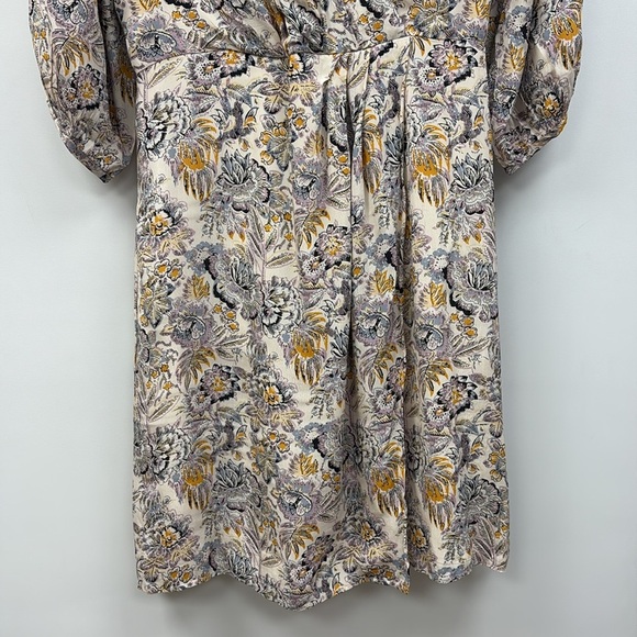 Vanessa Bruno Floral Surplice Faux Wrap Long Sleeve Mini Dress Boho Cream 8 - Picture 3 of 8